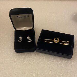 Montana Silver Earrings and Gold tone Brooch Set